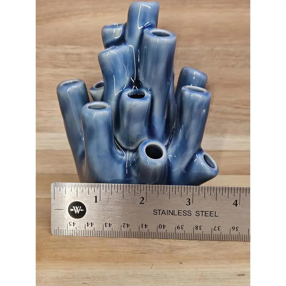 Postmodern Blue Ceramic Sea Anemone Sculpture - Organic Coastal Art Accent